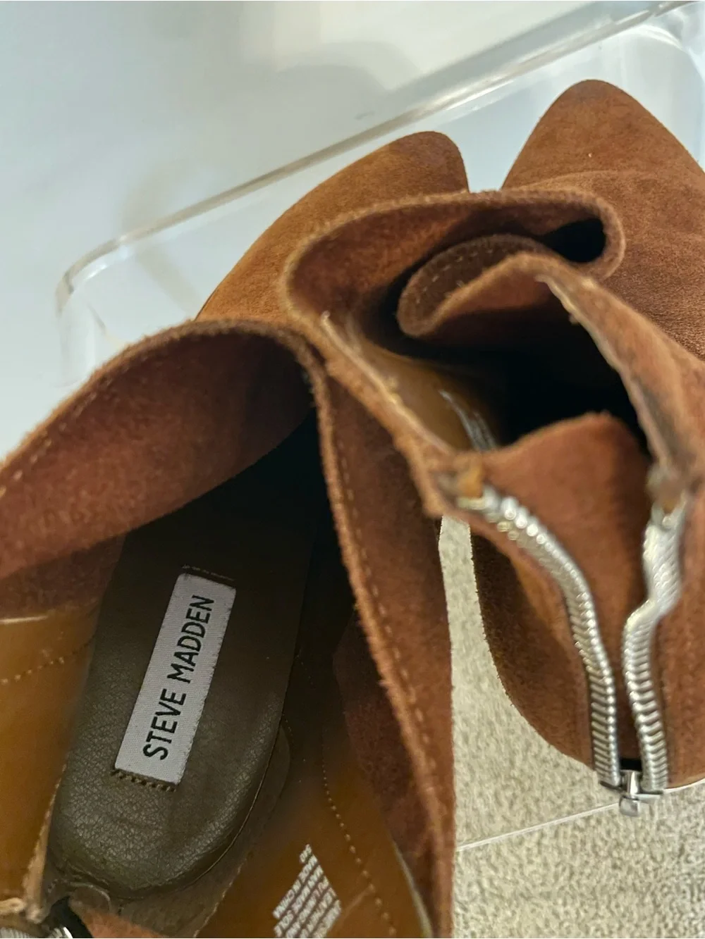 Steve Madden Women’s Cognac Brown Suede Pointed-Toe Ankle Boots Size 10